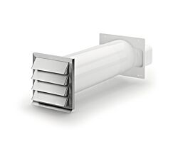 Mauerkasten KLIMA-E flow 150 mit Edelstahl-Außenjalousie mit Rückstauklappe / Rechteckaufnahme 227a x 94a mm / Compair flow (System Ø 150)