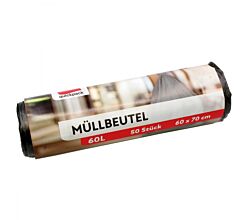 Müllbeutel 60 Liter, 50 Stk. auf Rolle, grau / Mülleimerbeutel / Mülltüten / Abfallbeutel