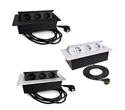 DesignLight 3-fach Einbausteckdose KOMBI BOX Kabel 3 m in Schwarz, Silber oder Weiß