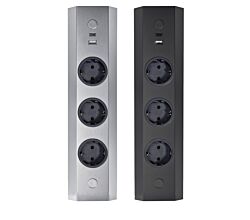 THEBO Energie-Ecksäule ST 3081/320 USB A+C in EDELSTAHL oder SCHWARZ / Mehrfachsteckdose / Ecksteckdose