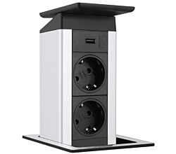 EVOline PORT Push 2-fach Steckdosenleiste mit USB-Port mit Glasdeckel, weiß matt / Mehrfachsteckdose / Steckdosenverteiler