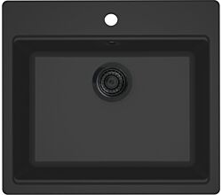 REGINOX R40348 Regi Granite Spüle FLORENCE 50 mit Armaturenbank in Nero Black ab Schrankbreite 60 cm / Auflagespüle