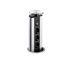 EVOLINE Port NIGHTLIGHT mit Edelstahldeckel und blauen LEDs - die versenkbare Energiebox mit 3 Steckdosen und LED / Schukosteckdosen / Steckdose