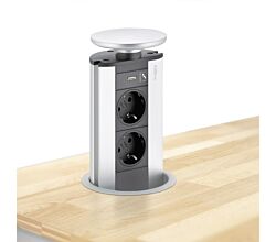 EVOLINE Port mit USB Charger - die versenkbare Energiebox mit 2 Steckdosen und Ladefunktion über 1 USB Buchse Typ A / Schukosteckdosen / Steckdose