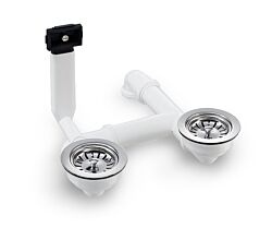 Universal 3,5 Zoll Ab- und Überlaufgarnitur Ø 114 mm manuell für Spülen mit zwei Becken und einem Überlauf / Ablaufgarnitur / Abfluss / Ersatzteil / Spüle
