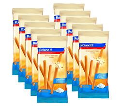 10er SET Roland Swiss Flûtes Stöckli Alpensalz 125 g / Salz Gebäckstangen / Flutes