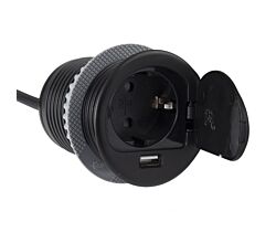 DesignLight Einbausteckdose SINGLE BOX mit USB, schwarz