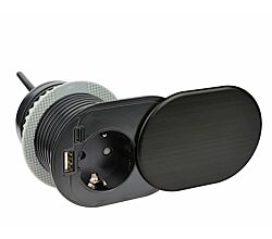 DesignLight Möbel-Einbausteckdose SLIDEBOX schwarz mit USB A und USB C / Tischsteckdose
