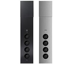 Energie-Ecksäule ST 3007 in EDELSTAHL oder SCHWARZ mit 4 Steckplätzen und USB Port / Mehrfachsteckdose / Ecksteckdose