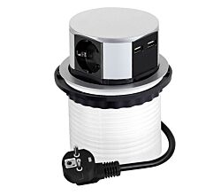 DesignLight TETRABOX versenkbare 3-fach Schuko-Steckdose mit USB-Port / Steckdosenleiste / Schuko-Verteiler