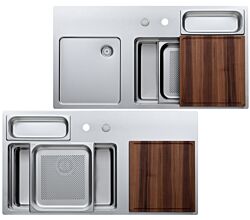 Rieber Spüle waterstation® cubic - 980 mit Hauptbecken rechts oder links / Auflagespüle / flächenbündiger Einbau möglich / Edelstahl