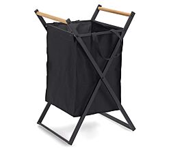 ZELLER 14299 Wäschesammler, klappbar, Metall/Holz/Polyester, schwarz, ca. 36,5 x 40 x 67 cm
