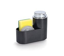 ZELLER 14752 Seifenspender-Set 3-teilig aus Kunststoff, schwarz, 17 x 7,4 x 14,5 cm