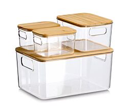 ZELLER 15208 Aufbewahrungsboxen-Set, 4-tlg. aus Kunststoff transparent mit Bambusdeckel
