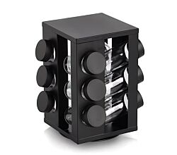 ZELLER 19633 Gewürzrondell mit 12 Gläsern, Metall/Glas, schwarz, ca. 14 × 14 × 22,5 cm