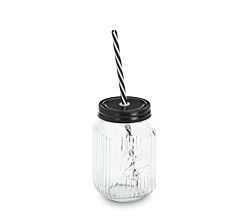 ZELLER 19653 Trinkglas 480 ml mit Metalldeckel und Strohhalm, ca. Ø 8 x 13 cm