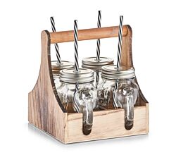 ZELLER 19746 Trinkgläser-Set 5-tlg., Glas/Metall/Holz, 20 x 22 x 22 cm