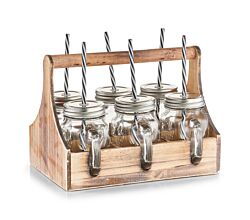 ZELLER 19747 Trinkgläser-Set 7-tlg., Glas/Metall/Holz, 29 x 22,5 x 22 cm
