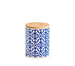 ZELLER 19818 Vorratsdose MAROKKO 600 ml, Keramik/Bambus, blau/weiß, Ø 9,5 x 12,2 cm