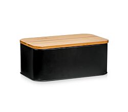 ZELLER 25372 Brotkasten mit Bambusdeckel, Metall, matt schwarz, 31 x 18 x 12,5 cm