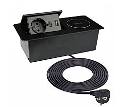 DesignLight ZEOBOX schwarz mit 1x Schuko, 1xUSB A und C und Induktionsladegerät / Tischsteckdose
