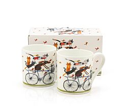 DUO 2er Set Dog's World Becher DOG ON A BIKE 250 ml, Bone China Porzellan