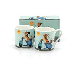 DUO 2er Set Dog's World Becher DOG ON A SCOOTER 250 ml, Bone China Porzellan